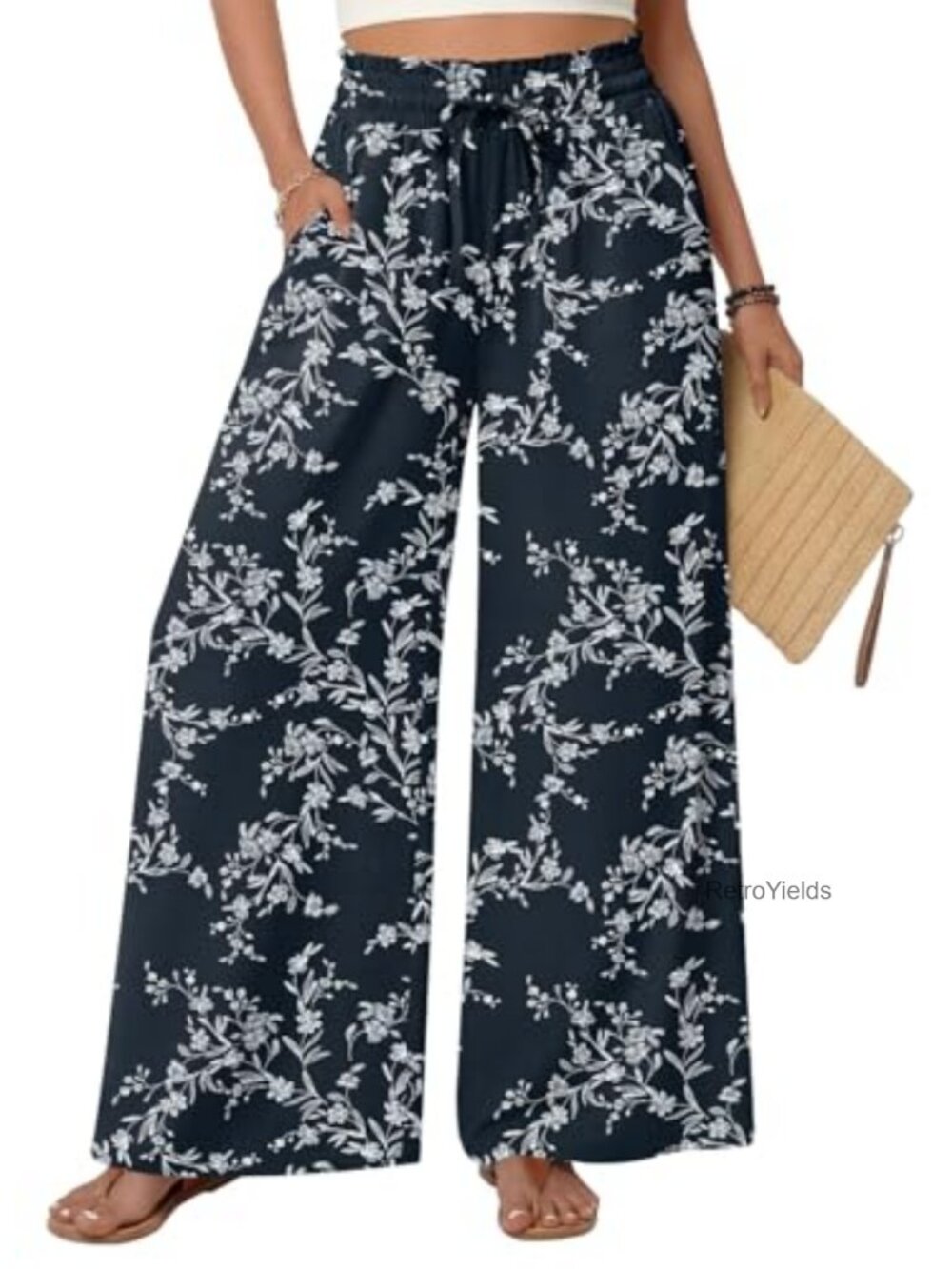 Women Wide Leg Palazzo Pants Flowy Boho Gaucho Trousers w/ Pockets